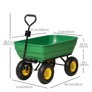 Chariot de jardin basculant 125 L à 4 roues robuste, vert