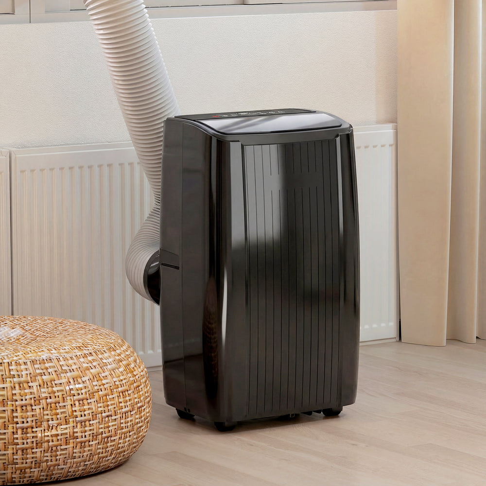 Climatiseur portable 12 000 BTU 5 en 1 avec fonctions refroidissement, chauffage, déshumidification, ventilation, mode sommeil, commande vocale Wi-Fi, noir