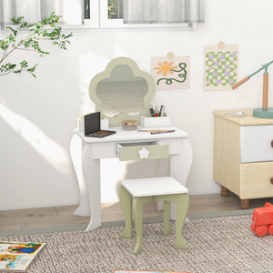 Coiffeuse avec tabouret, miroir, tiroir et boîtes de rangement, blanc