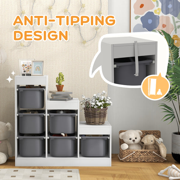 3-Tier Toy Storage Shelf with 6 Plastic Bins, White