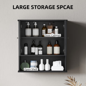 Armoire à pharmacie de salle de bain avec portes de grange et étagère réglable, noire