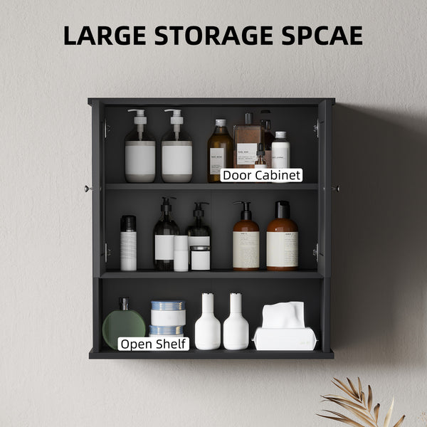 Armoire à pharmacie de salle de bain avec portes de grange et étagère réglable, noire