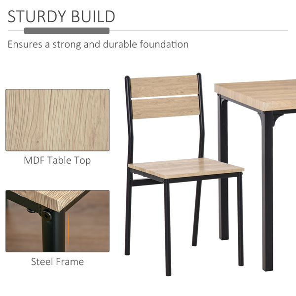 Ensemble table et chaises 3 pièces avec pieds en métal, en bois naturel.