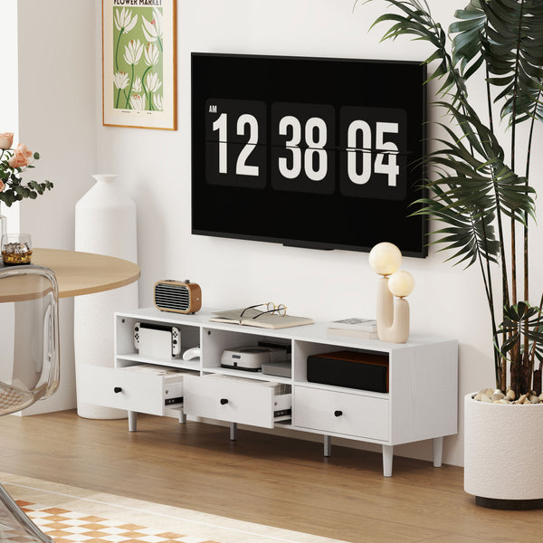 Meuble TV jusqu'à 75 pouces avec 3 étagères de rangement et 3 tiroirs, blanc