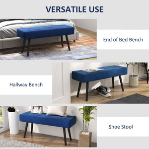Banc de chambre rembourré moderne avec pieds en acier, bleu foncé