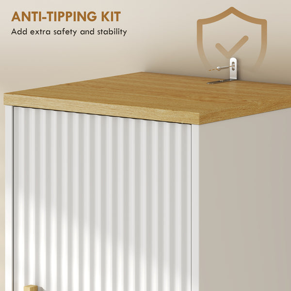 Tall bathroom storage cabinet with drawer, adjustable shelves, open compartment, white
