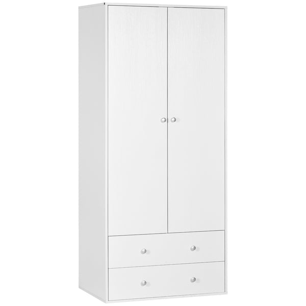 Modern wardrobe with 2 drawers and hanging rail, white