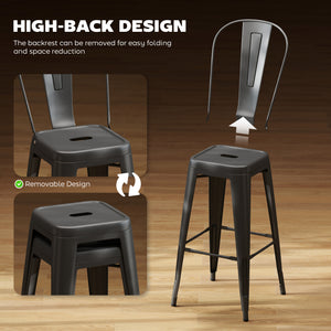 Set of 4 industrial-style metal bar stools, black