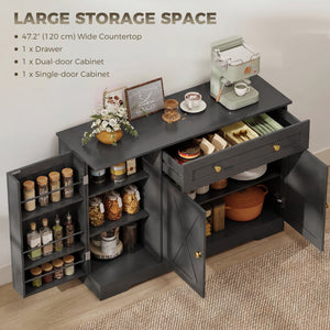 Buffet à café de style ferme avec portes, étagères réglables, tiroir, portes coulissantes de style grange, noir