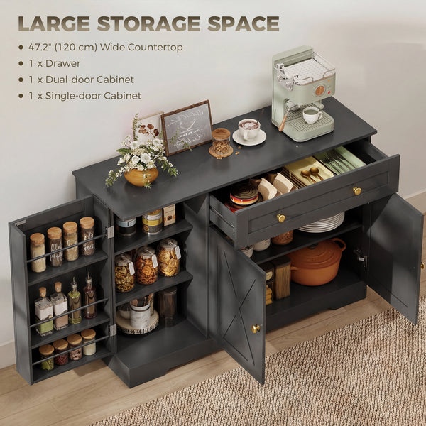 Buffet à café de style ferme avec portes, étagères réglables, tiroir, portes coulissantes de style grange, noir