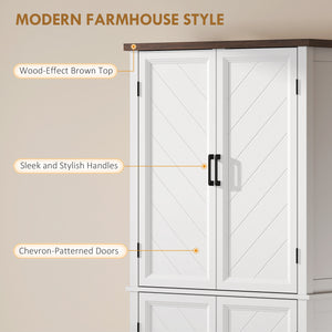 Armoire de rangement de cuisine style ferme moderne, avec 4 portes à chevrons et 4 étagères réglables, blanche.