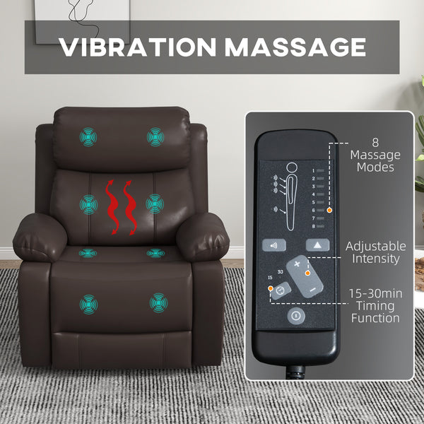 Fauteuil inclinable en similicuir avec massage par vibrations, marron