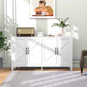 Buffet avec porte coulissante de style grange et étagère réglable,  blanc
