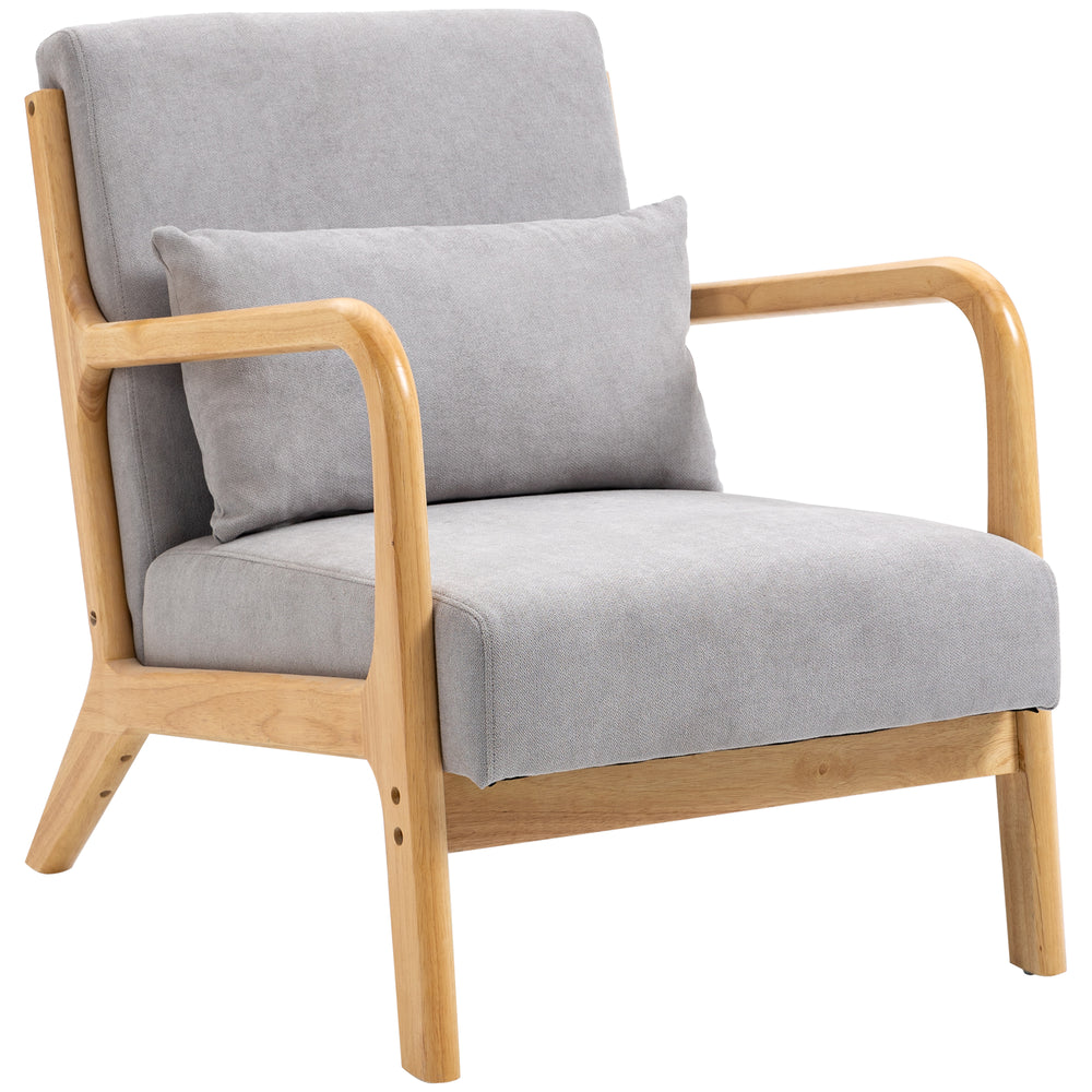Fauteuil lounge en tissu avec pieds en bois et rembourrage épais, gris