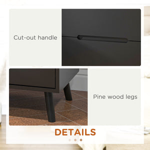 Table de chevet moderne avec 2 tiroirset pieds en bois massif, noir