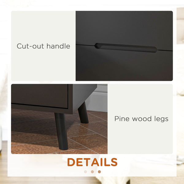 Table de chevet moderne avec 2 tiroirset pieds en bois massif, noir