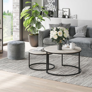 Lot de 2 tables basses modernes avec base en métal pour salon, gris ciment