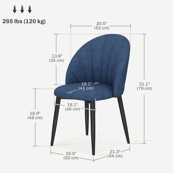 Set of 4 modern upholstered chairs with metal legs, blue