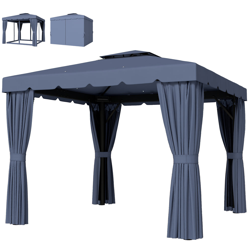 Abri de jardin double 10' x 10'  avec rideaux et moustiquaires, bleu foncé
