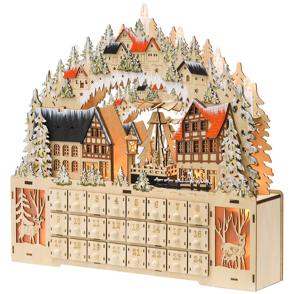 Calendrier de l'Avent de Noël en bois de 24 jours avec lumières LED