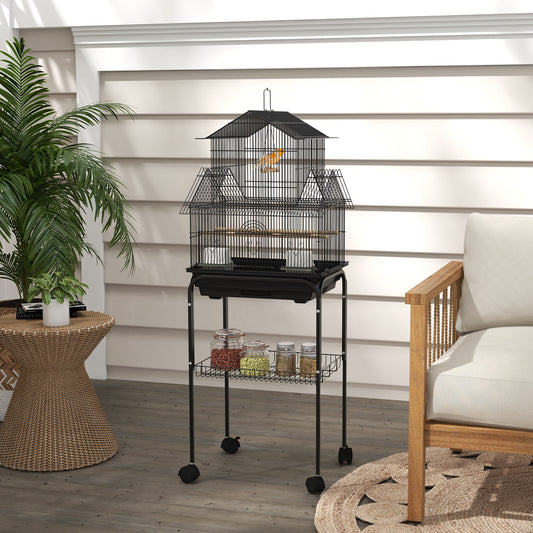 PawHut 48" Bird Cage with Perch, Swing, Food Container, Sliding Tray and Handle, Cage for Parrots, Finches, Canaries and Parakeets