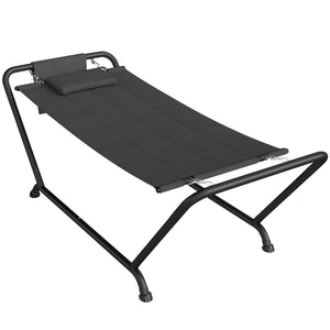 Outdoor Hammock with Stand Heavy Duty Freestanding Nap Bed with Side Pocket Headrest for Yard Patio Pool, Dark Grey