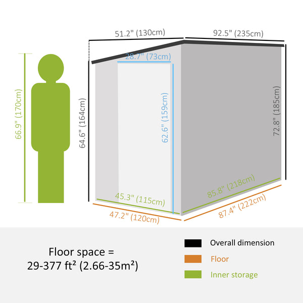 Abri de jardin adossé en métal avec porte verrouillable et aérations, gris foncé