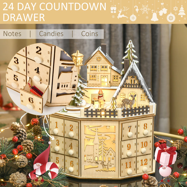 Calendrier de l'Avent de Noël en bois naturel de 24 jours