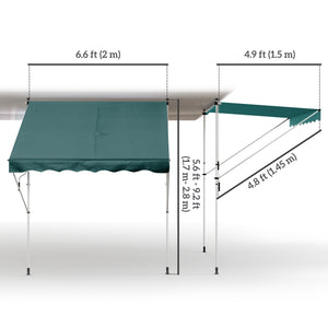 6.6'x5' Manual Retractable Patio Awning Window Door Sun Shade Deck Canopy Shelter Water Resistant UV Protector Green