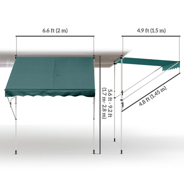 6.6'x5' Manual Retractable Patio Awning Window Door Sun Shade Deck Canopy Shelter Water Resistant UV Protector Green