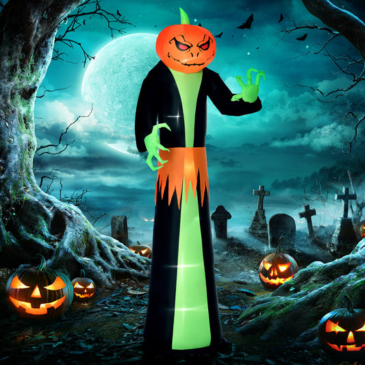 Décoration gonflable d'Halloween 2,7 m Tête de citrouille fantôme, Affichage LED