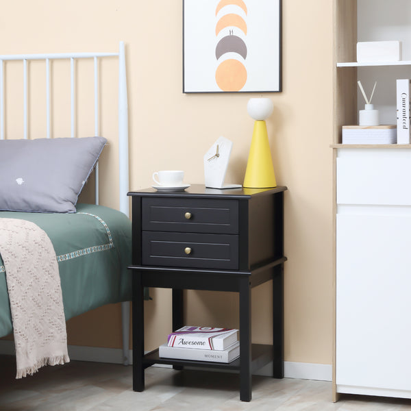 Table d'appoint moderne avec tiroirs et étagère de rangement, noire mat