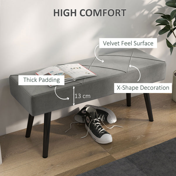 Banc de chambre rembourré avec pieds en acier, gris