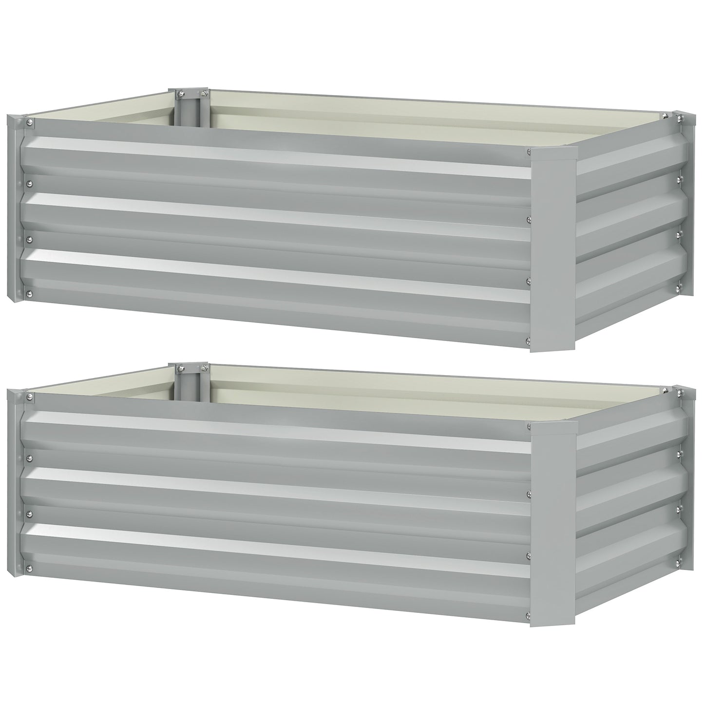 Outsunny Set of 2 Galvanized Raised Beds for Garden, Outdoor Planter Box for Flowers, Herbs and Vegetables, Light Gray |