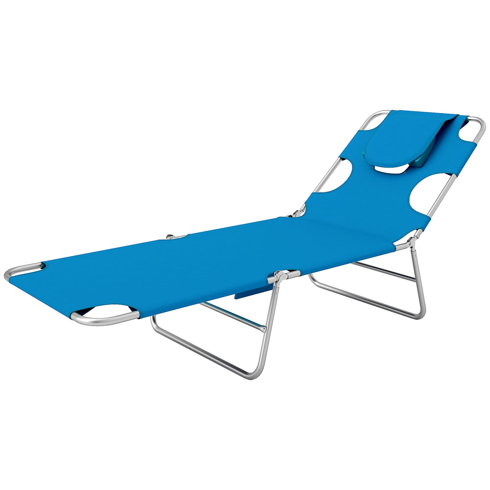 Folding Outdoor Lounge Chair, 5-Level Tanning Chair with Face Hole, Side Pocket, Carry Strap for Beach Pool, Blue