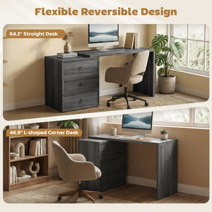 L Shaped Computer Desk Home Office Desk with 3 Drawers Black Wood Grain