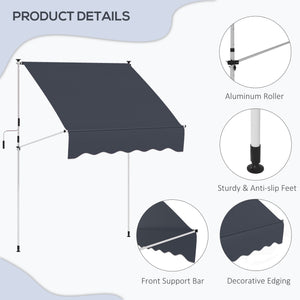 6.6'x5' Manual Retractable Patio Awning Sun Shelter Window Door Deck Canopy, Water Resistant UV Protector, Black