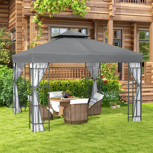 Outsunny 10'x10' Portable Garden Gazebo with Screen Grey