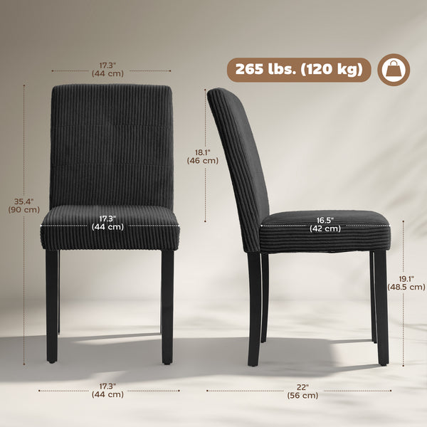 Ensemble de 4 chaises de salle à manger avec pieds en bois d'hévéa et assise rembourrée, noires