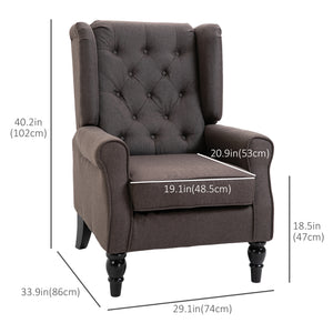 Fauteuil d'appoint capitonné à boutons avec pieds en bois, marron