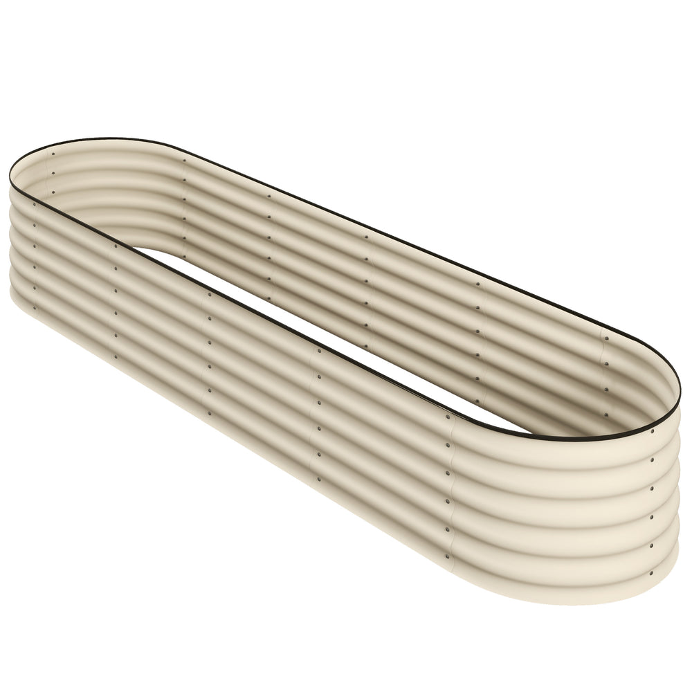 Raised galvanized steel planter with safety rim, cream white 