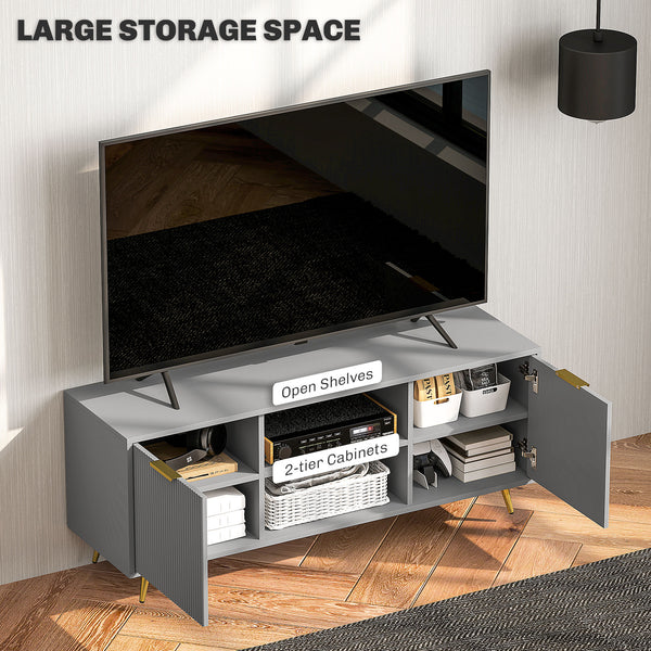 Meuble pour TV 55 pouces avec 2 étagères ouvertes et 2 placards, gris