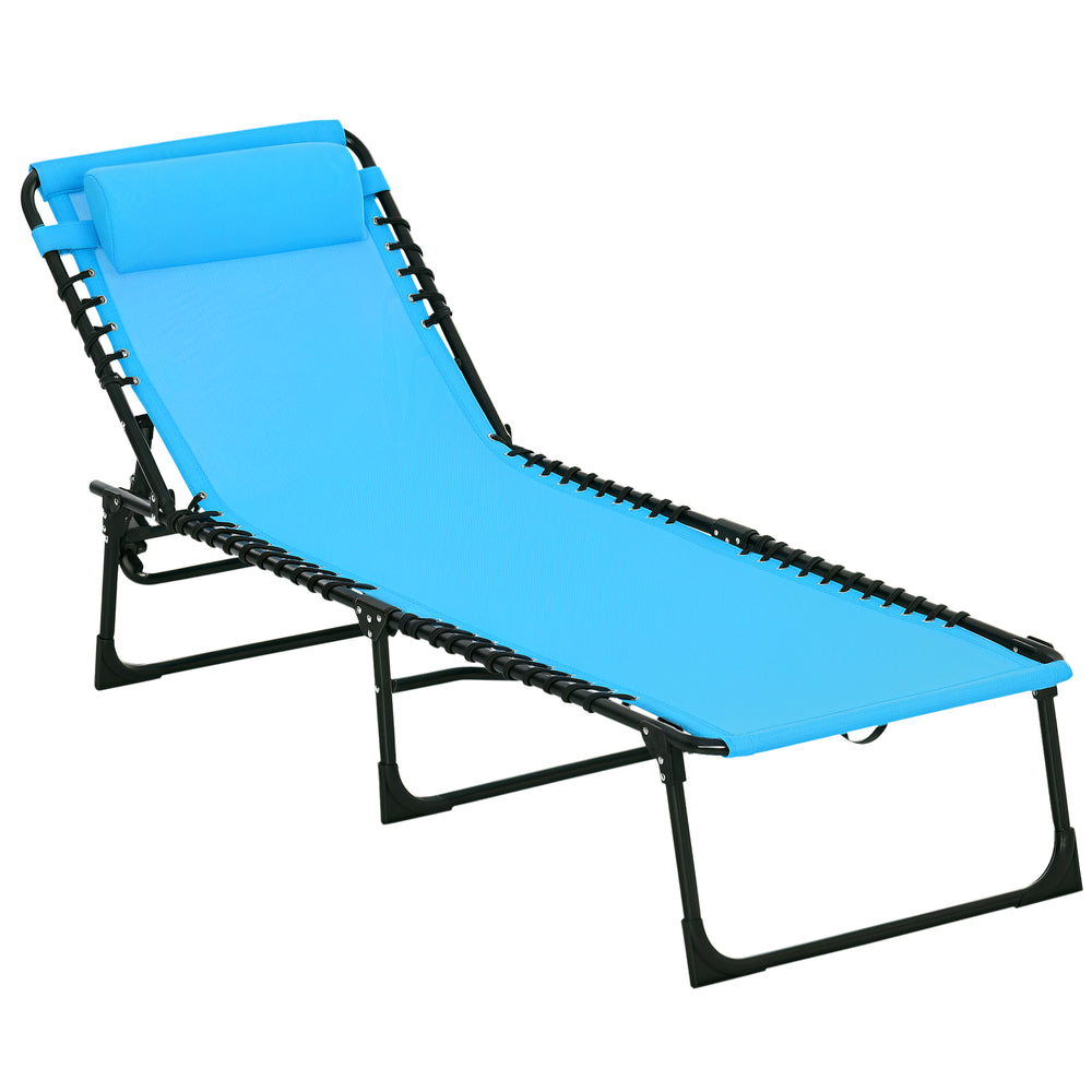 Chaise longue pliante d'extérieur réglable en 4 positions avec appui-tête, bleu ciel