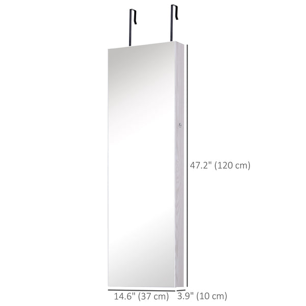 Armoire à bijoux avec miroir, éclairage LED et 2 clés, aspect bois gris