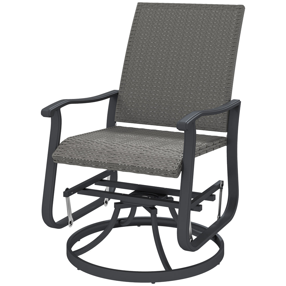 Rattan Patio Glider, Wicker Outdoor Glider Swivel Chair with Steel Frame, High Back for Backyard Porch, Grey