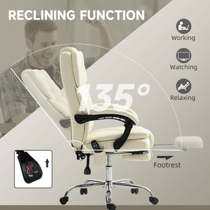 Fauteuil de bureau massant inclinable avec vibration à 6 points, repose-pieds et dossier haut, blanc
