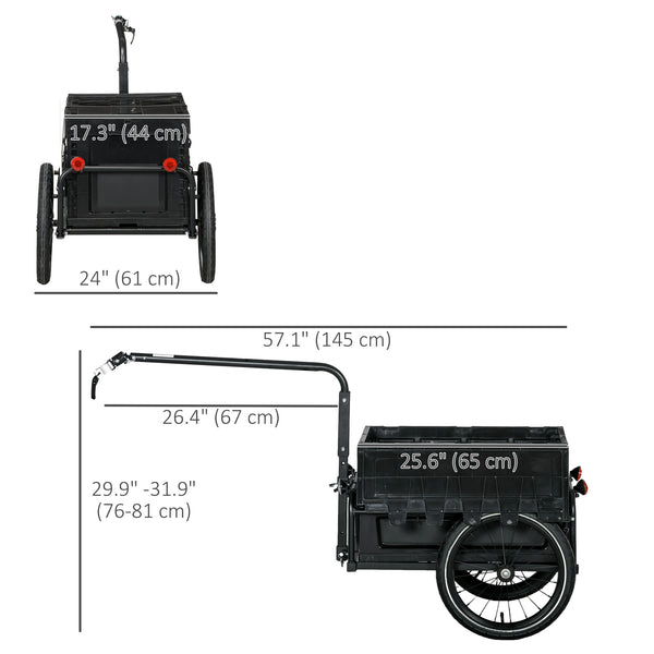 Aosom Steel Trailer for Bike, Bicycle Cargo Trailer with Foldable Storage Box and Safe Reflectors, Max Load 88LBS, Black