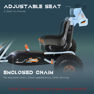 Kart à pédales pour enfants à 4 roues, style mignon avec siège réglable, frein à main et levier de vitesse, pour garçons et filles de 3 à 6 ans