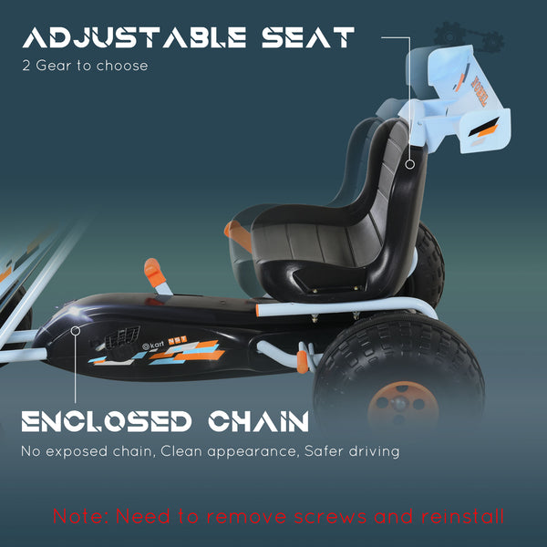 Kart à pédales pour enfants à 4 roues, style mignon avec siège réglable, frein à main et levier de vitesse, pour garçons et filles de 3 à 6 ans