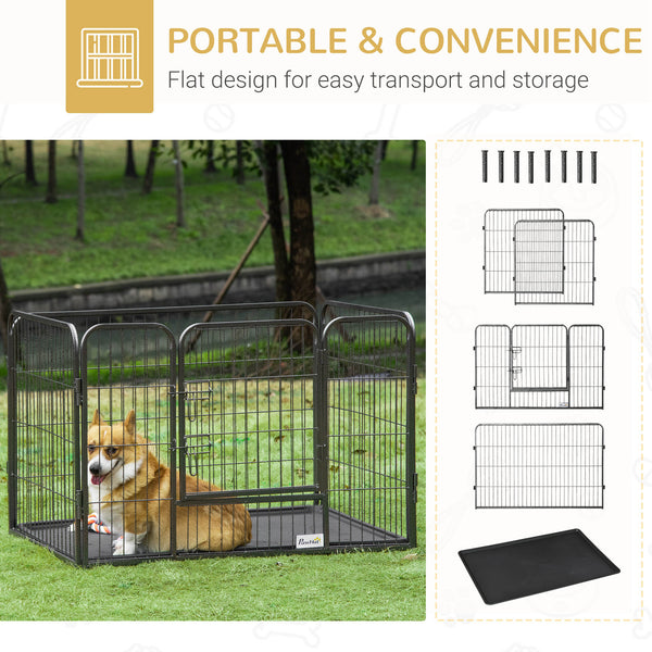 4-Panel Pet Playpen with Double-Latch Door, Grey